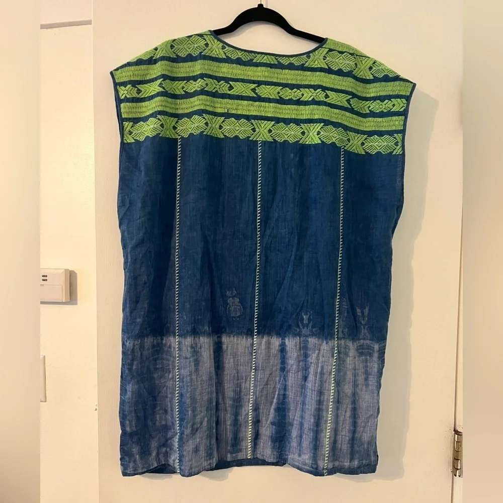 J. Crew Navy and Lime Embroidered Top/ swimsuit cover up SKU D-306) SZ XL